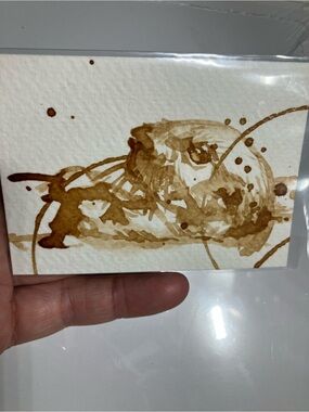 ORIGINAL coffee sea otter painting ATC Java mini fun gift aceo ocean wildlife US